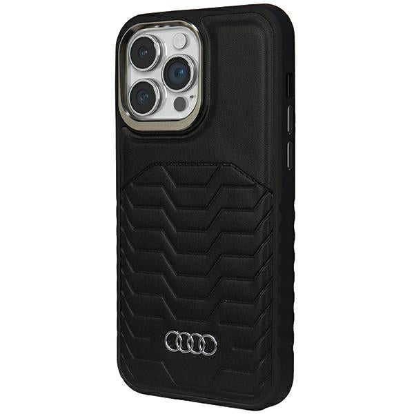 Audi KunstLeder MagSafe Hülle etui für iPhone 15 Pro Max 6.7" Schwarz hardcase