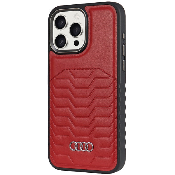 Audi KunstLeder MagSafe Hülle etui für iPhone 15 Pro Max Rot hardcase