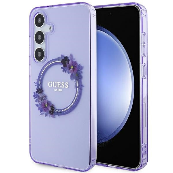 Guess Hülle etui für Samsung Galaxy S24 Plus S926 fioletowy/purple hardcase IML Flowers Wreath MagSafe