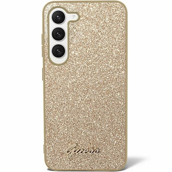 Guess Hülle etui für Samsung Galaxy S24 S921 gold hardcase Glitter Script