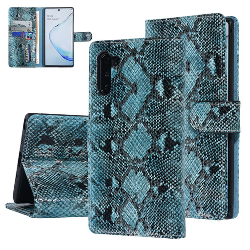 UNIQ handytasche etui für Samsung Galaxy Note 10 Schwarz und Grun Schlangenhaut Book-Case hul