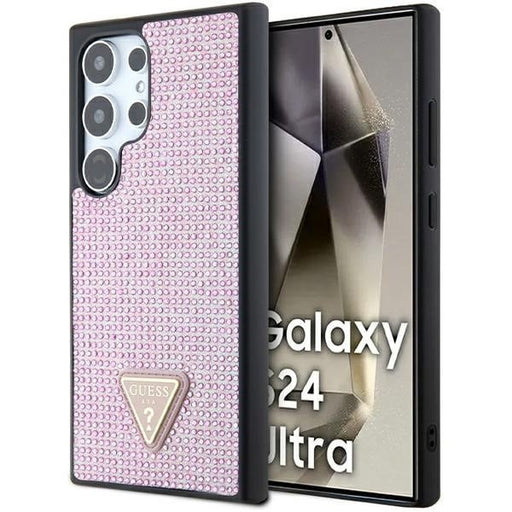 Guess Hülle etui für Samsung Galaxy S24 Ultra S928 Rosa hardcase Rhinestone Triangle
