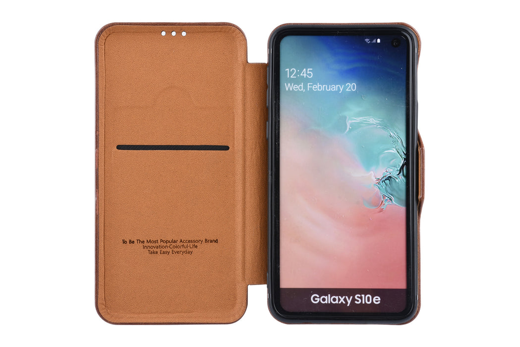 Handytasche für Samsung Galaxy S10e Kartenhalter Braun Book-Case hul -Magnetverschluss - Kunststof;TPU