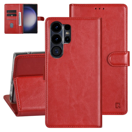 UNIQ Handytasche etui für Samsung Galaxy S23 Ultra Book-Case hul - Kartenhalter für 3 Karten - Magnetverschluss - Rot