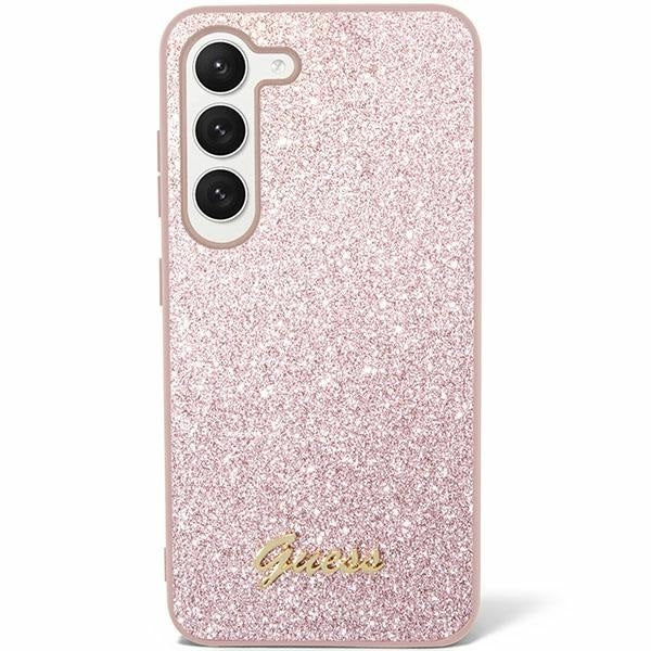 Guess Hülle etui für Samsung Galaxy S24 S921 Rosa hardcase Glitter Script