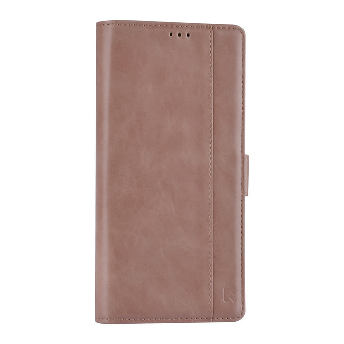 uniq-handytasche-etui-fur-samsung-galaxy-s22-ultra-book-case-hul-kartenhalter-fur-3-karten-magnetverschluss-rose-gold