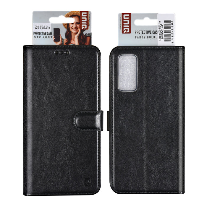 UNIQ Handytasche etui für Samsung Galaxy S20 FE Book-Case hul - Kartenhalter für 3 Karten - Magnetverschluss - Schwarz