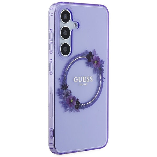guess-hulle-etui-fur-samsung-galaxy-s24-s921-fioletowy-purple-hardcase-iml-flowers-wreath-magsafe