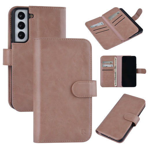 UNIQ Handytasche etui für Samsung Galaxy S22 Book-Case hul - Kartenhalter für 9 Karten - Magnetverschluss - Rose Gold