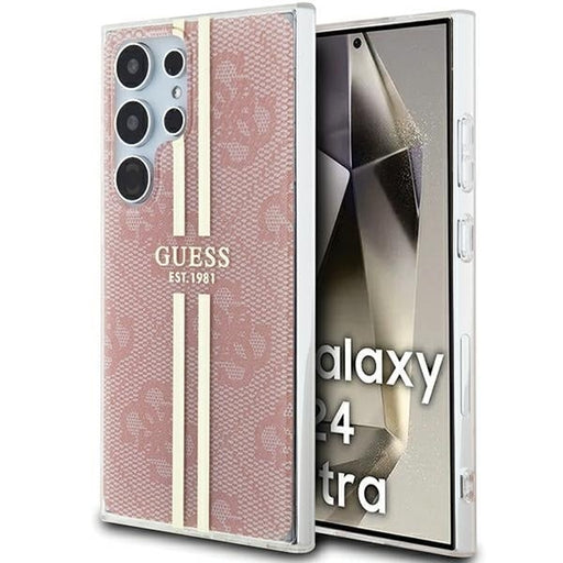 Guess Hülle etui für Samsung Galaxy S24 Ultra S928 Rosa hardcase IML 4G Gold Stripe