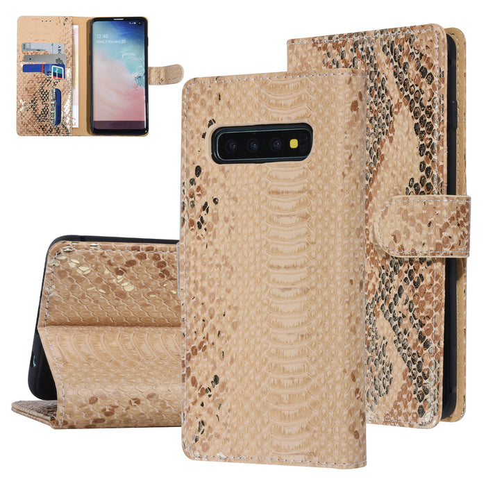 UNIQ Handytasche für Samsung Galaxy S10 Gold Schlangenhaut Book-Case hul