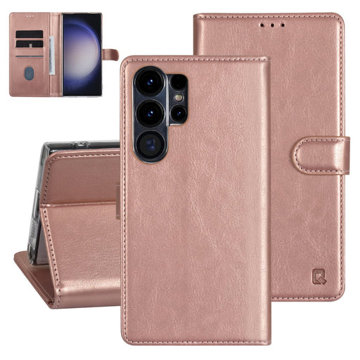 UNIQ Handytasche etui für Samsung Galaxy S23 Ultra Book-Case hul - Kartenhalter für 3 Karten - Magnetverschluss - Rose Gold