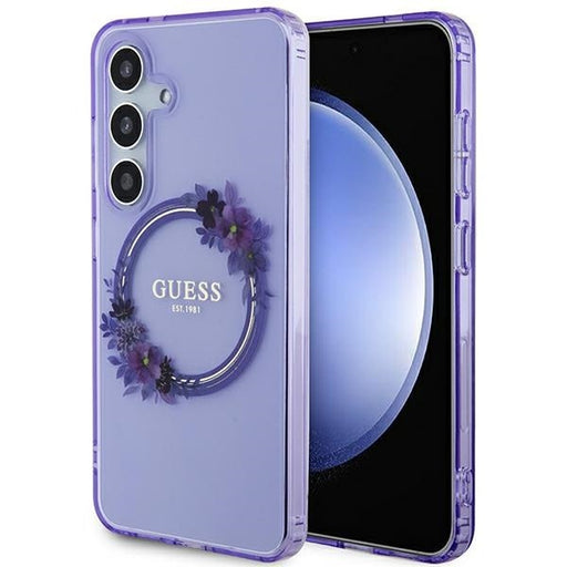 Guess Hülle etui für Samsung Galaxy S24 S921 fioletowy/purple hardcase IML Flowers Wreath MagSafe