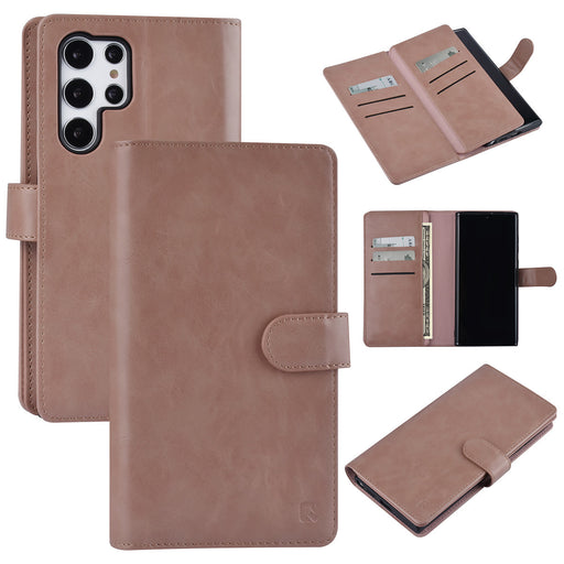 UNIQ Handytasche etui für Samsung Galaxy S22 Ultra Book-Case hul - Kartenhalter für 9 Karten - Magnetverschluss - Rose Gold