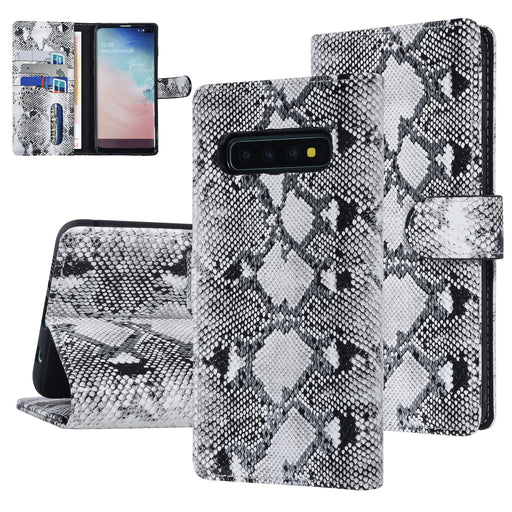 UNIQ handytasche etui für Samsung Galaxy S10 Plus Schwars und Weiss Schlangenhaut Book-Case hul