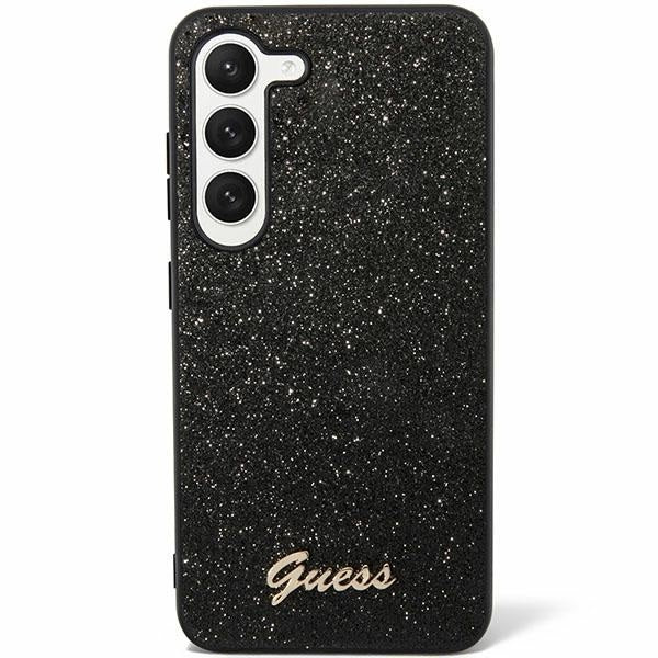 guess-hulle-etui-fur-samsung-galaxy-s24-s921-schwarz-hard-case-glitter-script