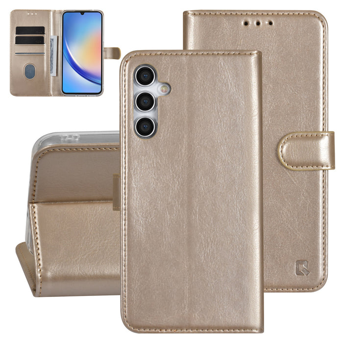 UNIQ Handytasche etui für Samsung Galaxy A34 5G Book-Case hul - Kartenhalter für 3 Karten - Magnetverschluss - Gold