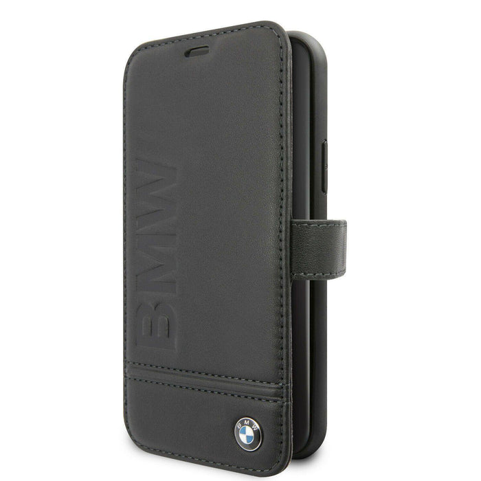 BMW Logo Impring Echtes Leder  iPhone 11 Handytasche Book Case Schwarz - SARVtek