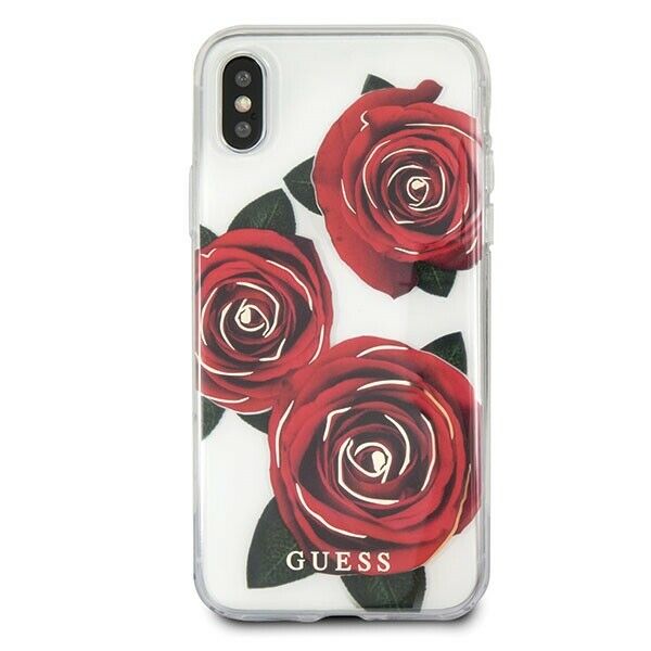 Schutzhülle Guess iPhone X transparent hard case Flower Desire rot rose