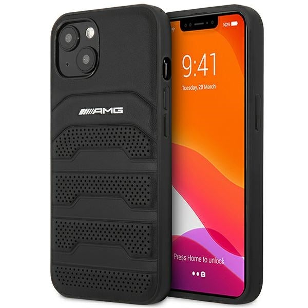 AMG Hülle für iPhone 14 6,1" /Schwarz hard Case leder Debossed Lines