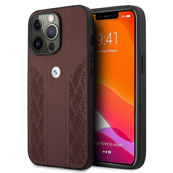 BMW Hülle für iPhone 13 Pro/13 6,1" /Rot hardCase leder Curve Perforate