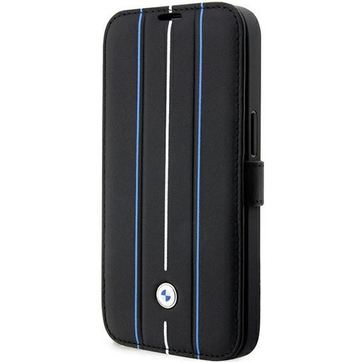 BMW Hülle für iPhone 14 Pro Max 6,7" /Schwarz bookCase leder Stamp blau Lines