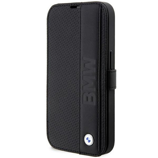 BMW Hülle für iPhone 14 Pro 6,1" /Schwarz bookCase leder Textu Rot Stripe