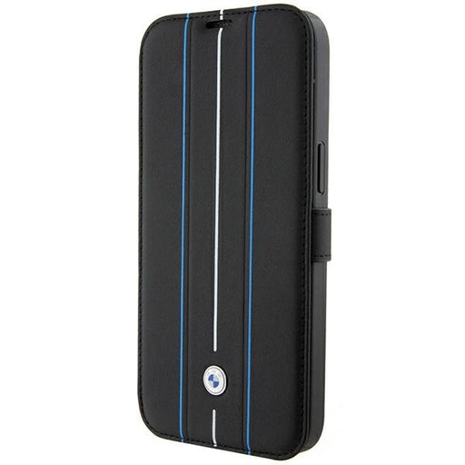 BMW Hülle für iPhone 15 Pro Max 6.7"schwarz bookcase Leder Stamp Blue Lines