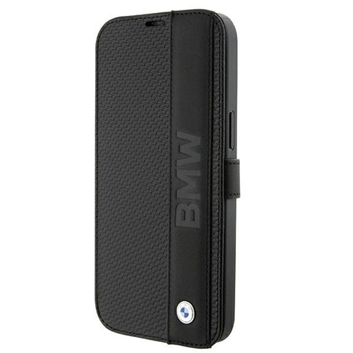 BMW Hülle für iPhone 15 / 14 / 13 6.1"schwarz bookcase Leder Textured & Stripe