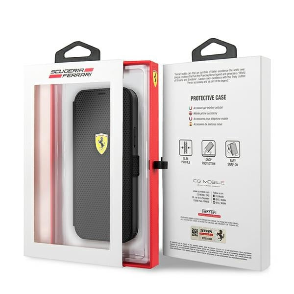 Ferrari Hülle für iPhone 12 Pro Max 6,7" /schwarz book On Track Perforated