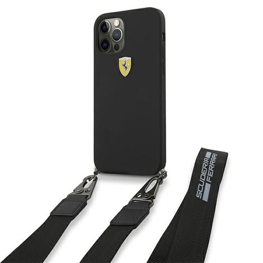 Ferrari Hülle für iPhone 12/12 Pro 6,1" /schwarz hard Case On Track Silikon with strap