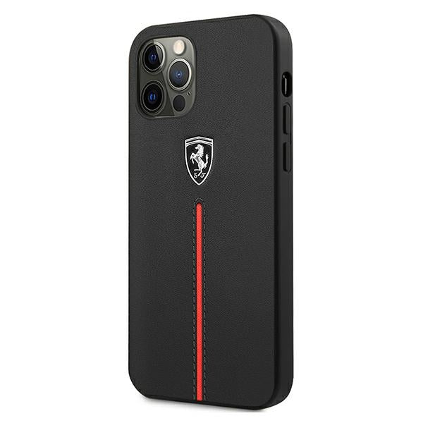 Ferrari Hülle für iPhone 12/12 Pro /Schwarz hard Case Off Track leder Nylon Stripe