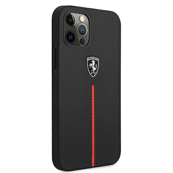 Ferrari Hülle für iPhone 12/12 Pro /Schwarz hard Case Off Track leder Nylon Stripe