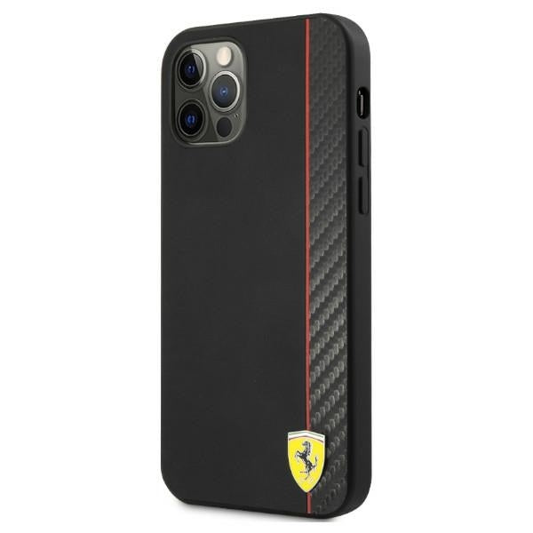 Ferrari Hülle für iPhone 12/12 Pro 6,1" /schwarz hard Case On Track Carbon Stripe
