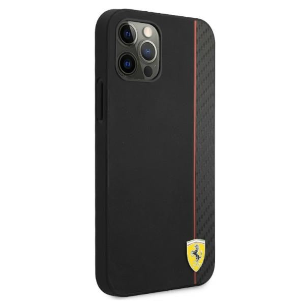 Ferrari Hülle für iPhone 12/12 Pro 6,1" /schwarz hard Case On Track Carbon Stripe