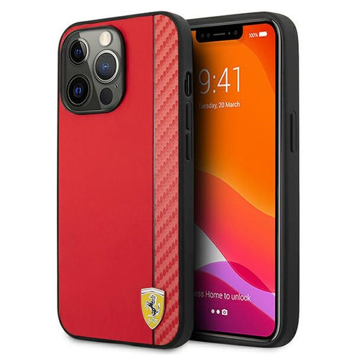 Ferrari Hülle für iPhone 13 Pro Max 6,7" /Rot hard Case On Track Carbon Stripe