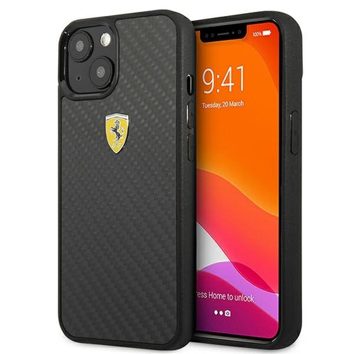 Ferrari Hülle für iPhone 13 mini 5,4" /Schwarz hard Case On Track Real Carbon