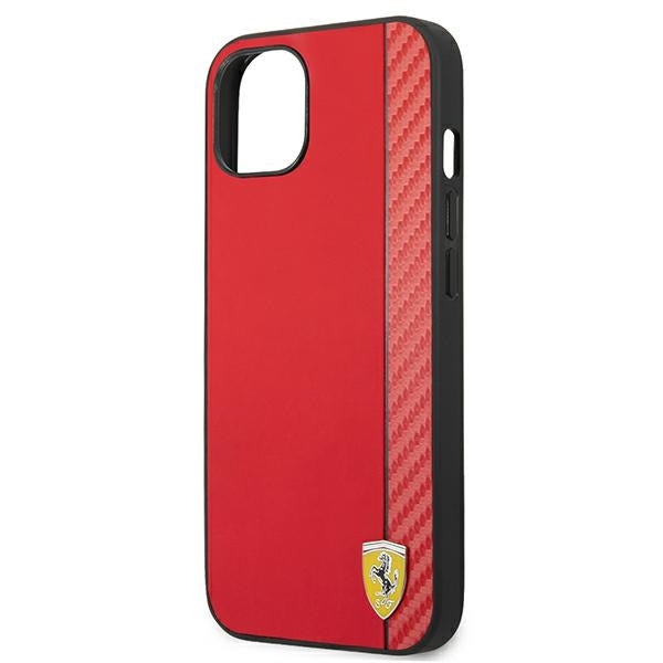 Ferrari Hülle für iPhone 13 mini 5,4" /Rot hard Case On Track Carbon Stripe
