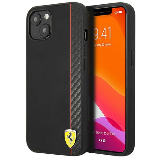 Ferrari Hülle für iPhone 13 mini 5,4" /Schwarz hard Case On Track Carbon Stripe