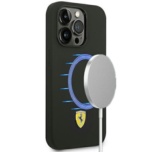 Ferrari Hülle für iPhone 14 Pro 6,1" /schwarz hard Case Silikon Metal Logo Magsafe
