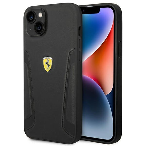 Ferrari Hülle für iPhone 14 6,1" /Schwarz hard Case leder Stamp Sides