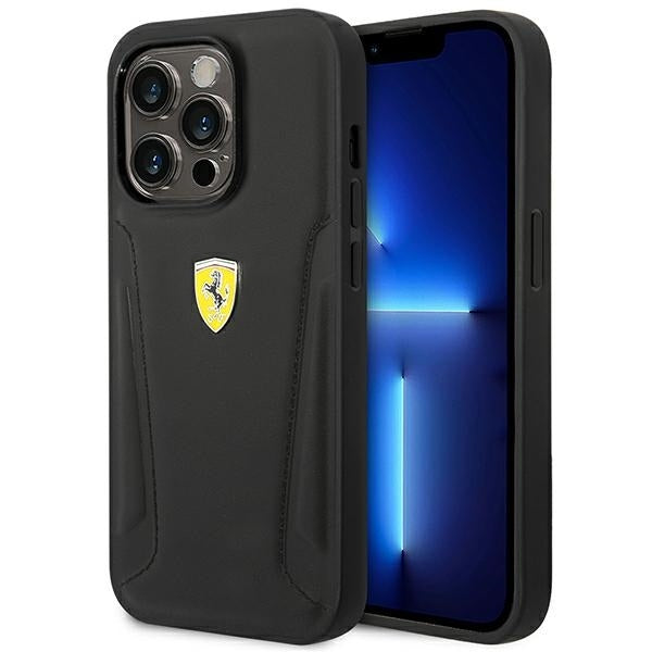 Ferrari Hülle für iPhone 14 Pro 6,1" /Schwarz hard Case leder Stamp Sides