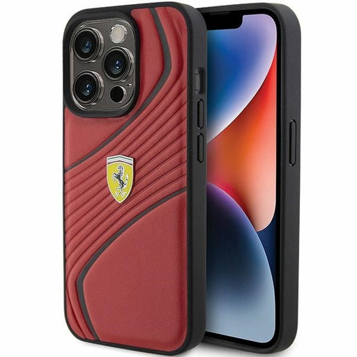 Ferrari Hülle für iPhone 15 Pro Rot hardcase Twist Metal Logo