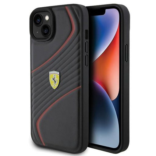 Ferrari Hülle für iPhone 15 Plus / 14 Plus Schwarz hardcase Twist Metal Logo