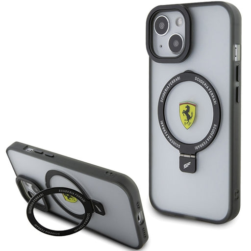 Ferrari Hülle für iPhone 15 / 14 / 13 Schwarz hardcase Ring Stand Collection MagSafe