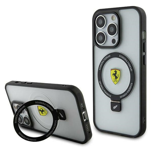 Ferrari Hülle für iPhone 15 Pro Schwarz hardcase Ring Stand Collection MagSafe