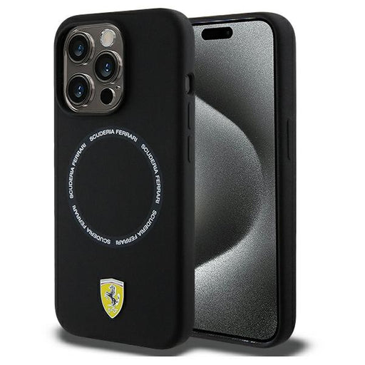 Ferrari Hülle für iPhone 15 Pro Max Schwarz hardcase Printed Ring MagSafe