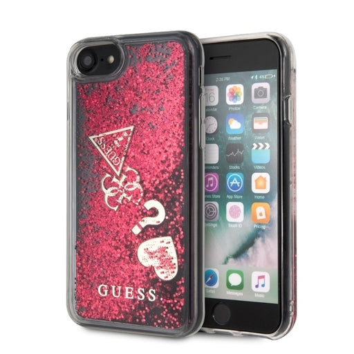iPhone SE/8 HandyHülle Guess New Glitter Hearts Cover Himbeere