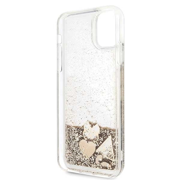 iPhone 11 Pro Max Hülle Guess Glitter Hearts Cover Gold