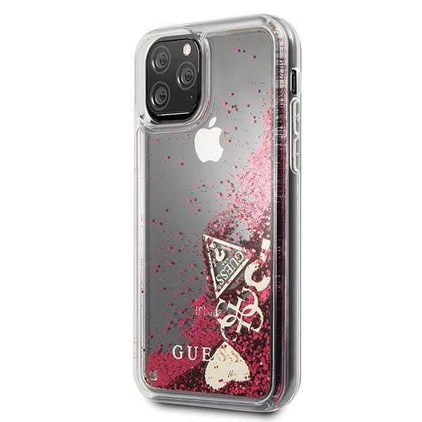 iPhone 11 Pro Hülle Guess Glitter Hearts Cover Himbeere